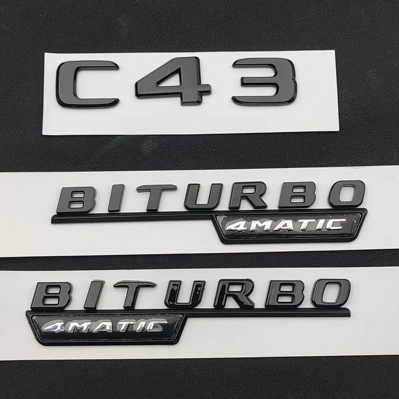 3D ABS Chrome Black C 43 Logo C43 Letters Sticker BITURBO 4MATIC Emblem Car Badge For C43 Accessories