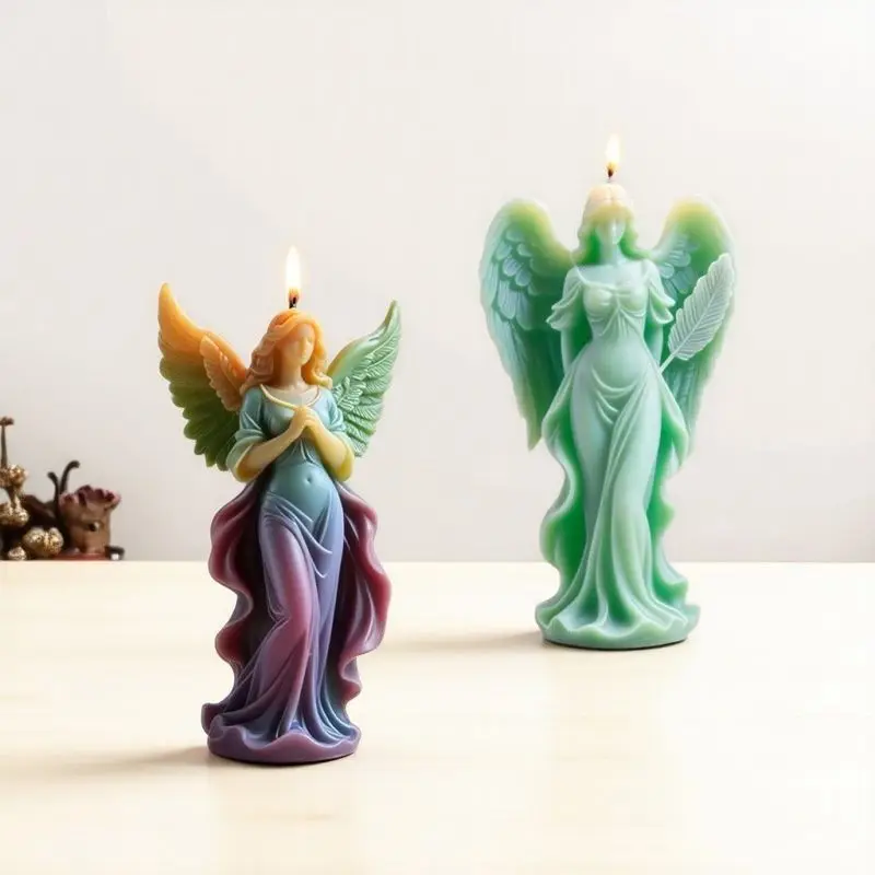 Dreamy Girl Scented Candle Mold, Food-grade DIY European Wings Goddess Plaster Figurine, Handmade Silicone Mold