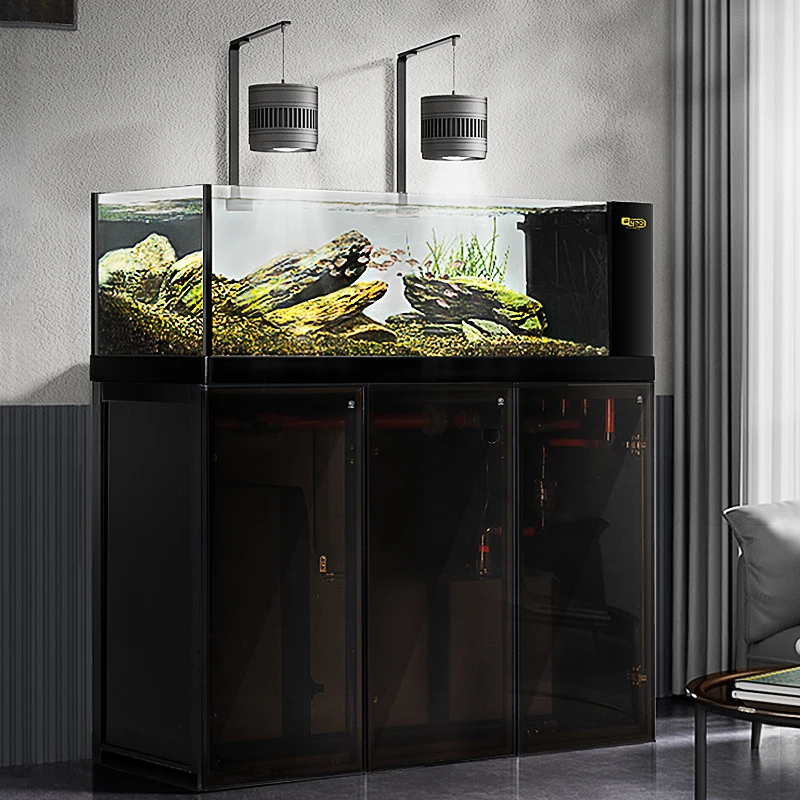 Industrial wind native stream goldfish tank living room bottom filter ultra-white glass side overflow