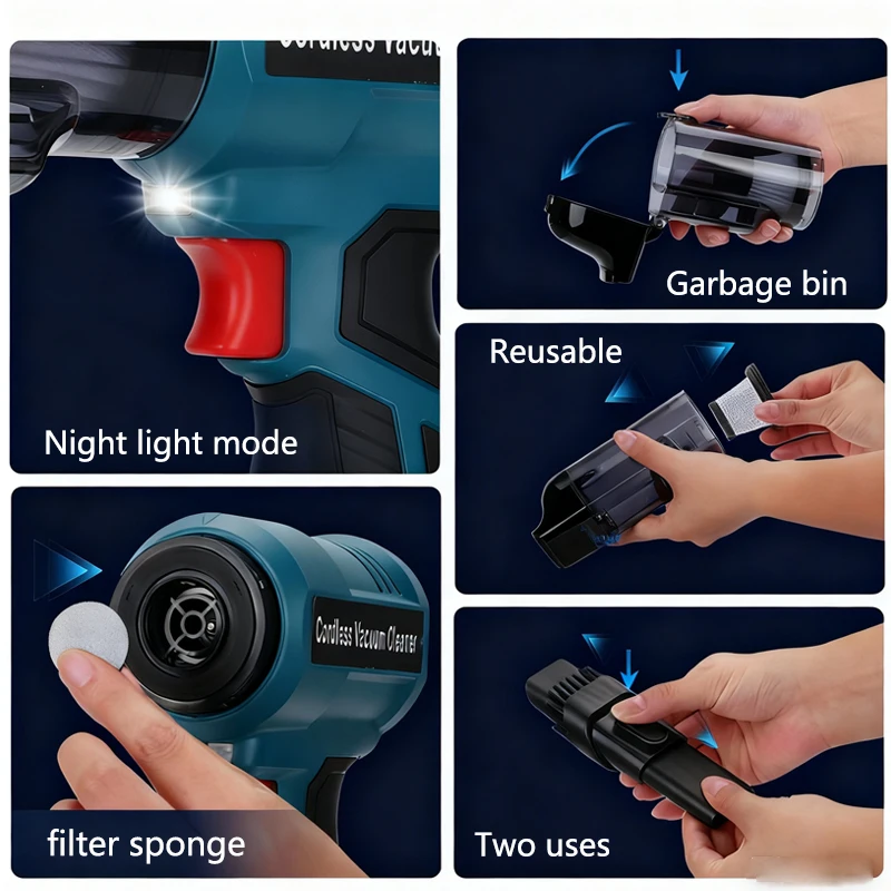 Wireless Vacuum cleaner Strong Suction Handheld Electric Vacuum Cleaner  for Makita for DeWalt/ Milwaukee/Bosch/Ryobi 14.4V-20V - view 5