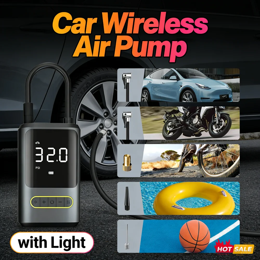 

Беспроводной автомобильный воздушный насос с подсветкой, портативный компрессор для автомобиля, велосипеда, мячей с индикатором заряда
