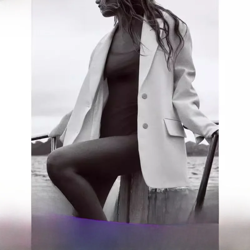 

Women's New V-ne Long Sve Loose Fit oulder Padded Suit Jaet Commute Sle Straight Cut Chinese Production Summer 2024
