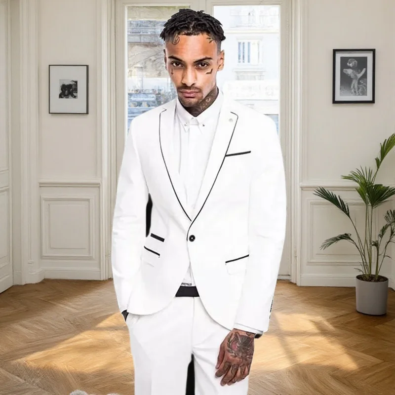 

Casual White Men's Suit costume homme mariage Jacket & Trousers Groom Tuxedos Slim Fit Business 2-Piece Tailor-made suits