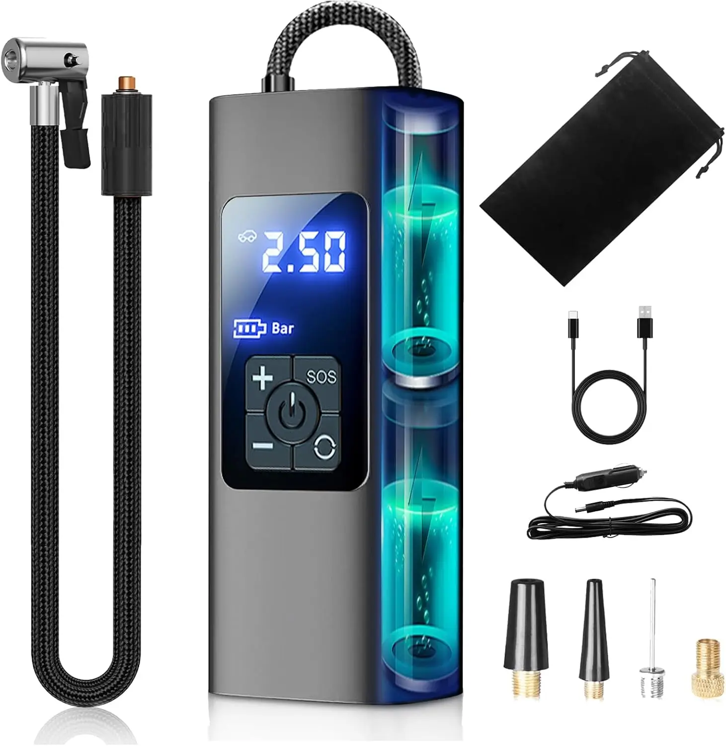 

Portable Tire Inflator 150 PSI with 3X Extension Hose, Fast Air Pump for Cars