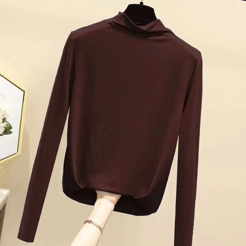 Women's Autumn Casual Simplicity Solid Color Turtleneck Long Sleeve T-Shirt Women Clothes Fashion Elegant All-match Slim Tops