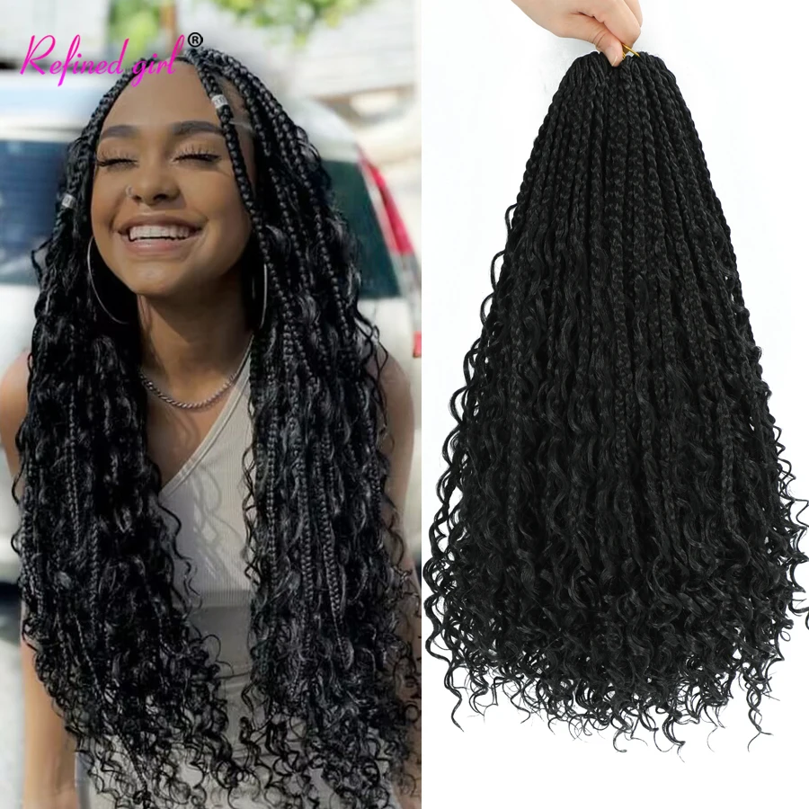 

Boho Box Braids Crochet Hair Pre looped Ombre Bohemian Curly Ends Synthetic Braiding Hair Extensions for Black Woman Girls