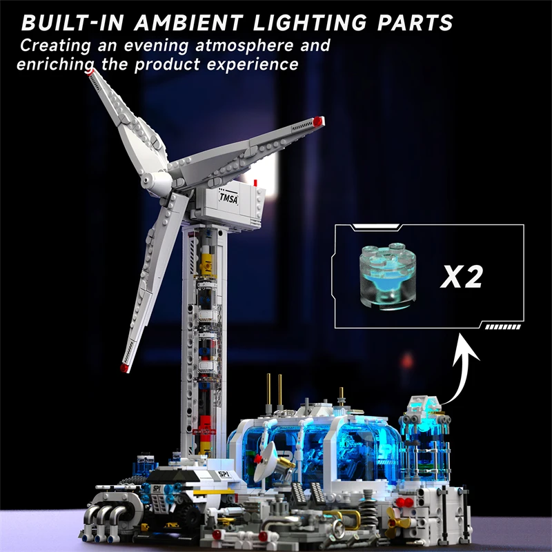 مكعبات بناء محطة طاقة الرياح، قاعدة استكشاف الفضاء، نموذج مزرعة الرياح، ألعاب مجمعة للأطفال، هدية لعشاق الفضاء