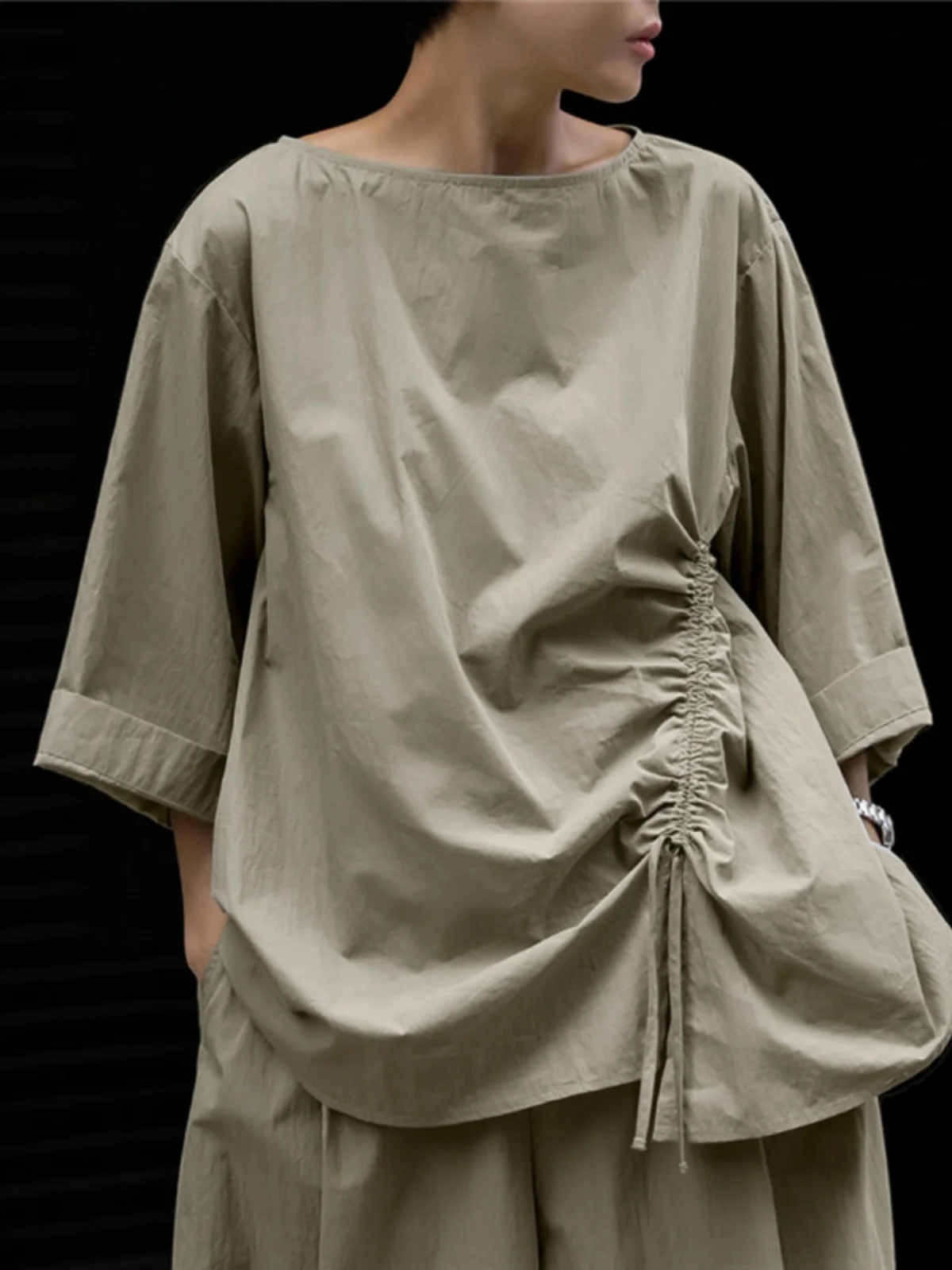 

Loose Women's Cotton irt Crew Ne f Sve Dstring Casual Versatile Faionable Korean Sle Summer New Arrival