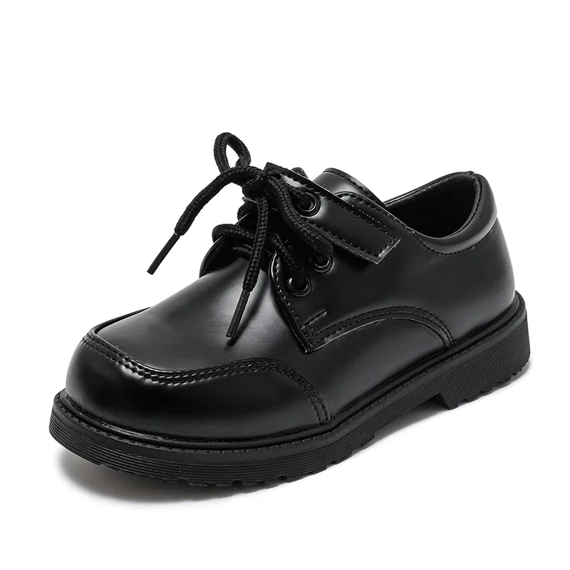 Boys Shoes Spring & Autumn New Black Glossy Classic Kids Loafer for Girl 2024 New Versatile Round-toe Britain Child School Shoes