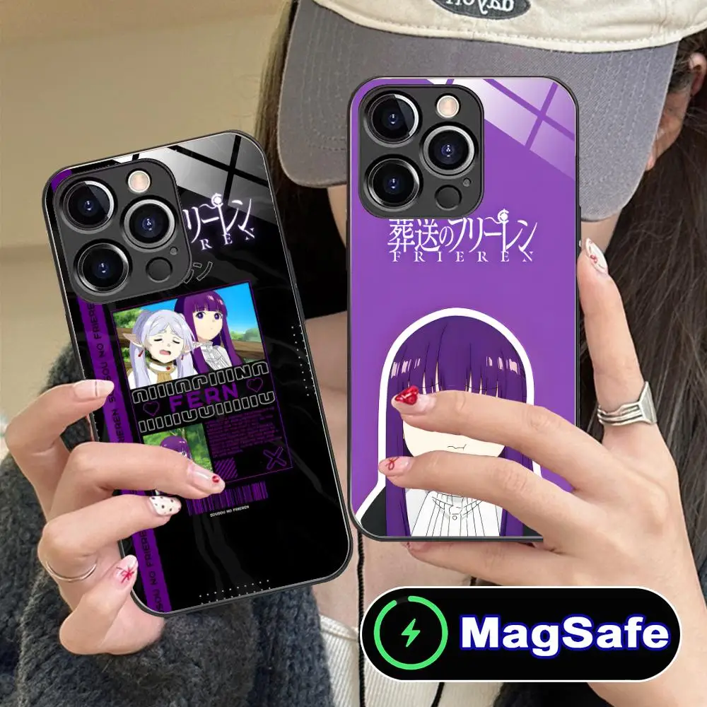 حافظة هاتف Sousou no Frieren Fern لهاتف iPhone 16 15 14 13 12 11 Pro Max Plus Mini MagSafe غطاء حماية بلون زجاجي جميل