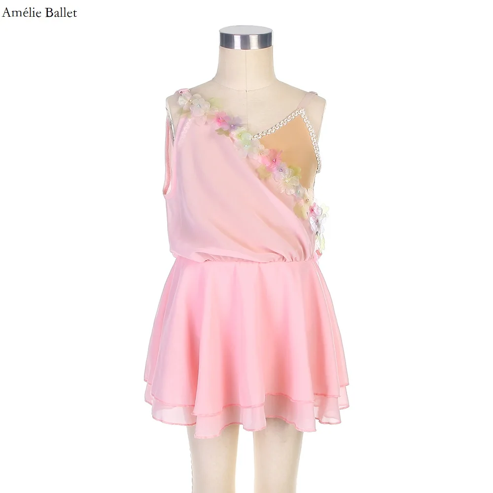 

22085 Pale Pink Spandex Bodice with Attached Pink Chiffon Short Skirt Girls & Women Performance Costume Ballerina Dancewears