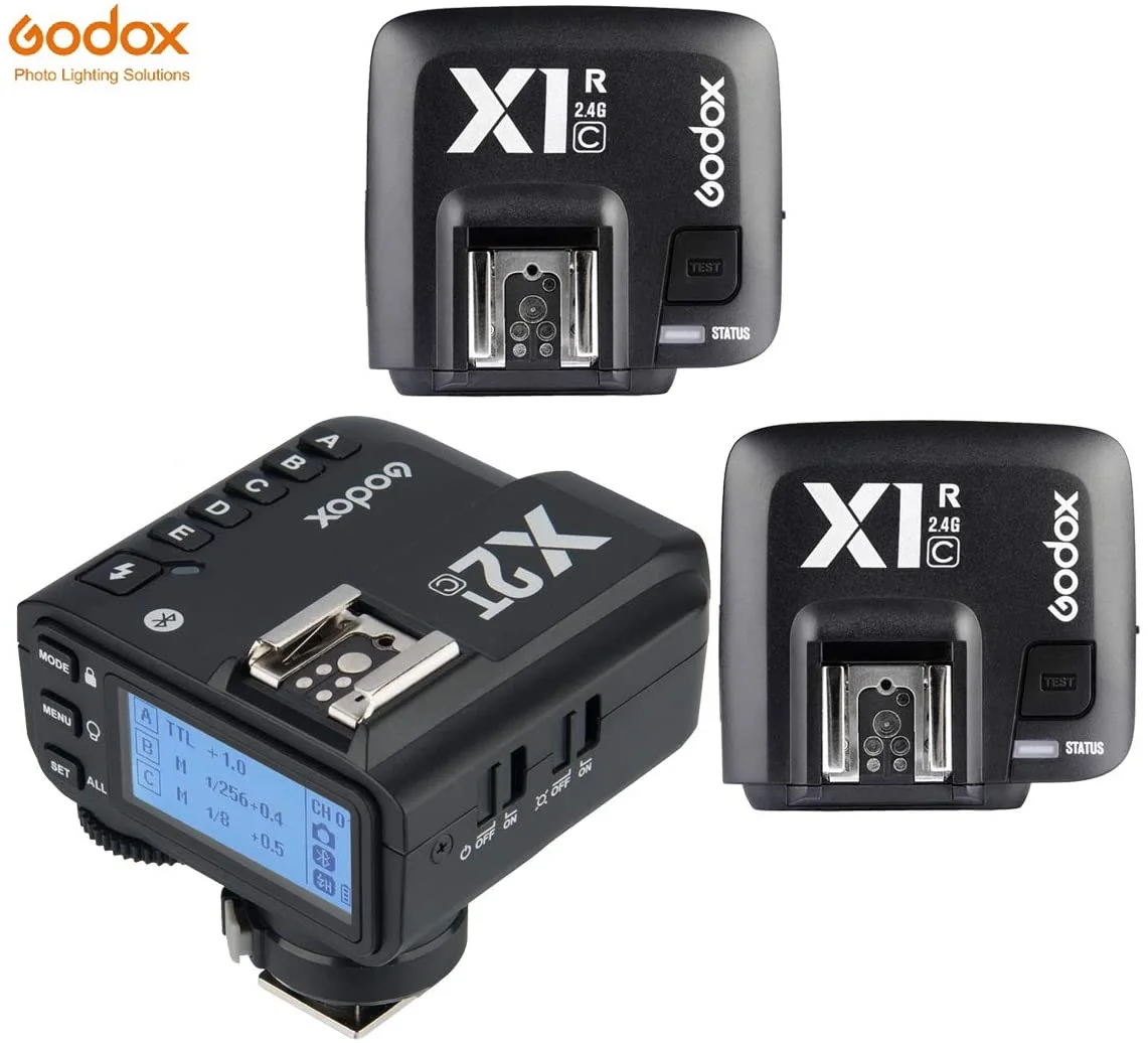 Godox X2T-C X2TC 2.4G TTL Wireless Flash Trigger with 2 X1R-C Receiver for Canon E-TTL II Camera Compatible Smartphone Remote