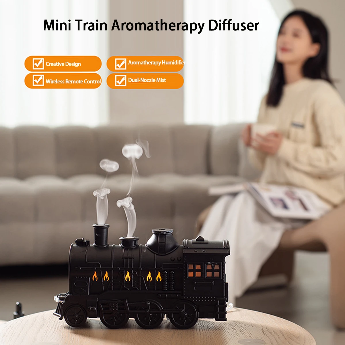Creative Vintage Train Locomotive Air Humidifier Aroma Diffuser Sprayer with Jellyfish Smoke Ring for Essential Oil Aromatherapy