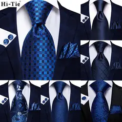 Hi-Tie дизайнерский темно-синий полосатый однотонный Шелковый мужской свадебный галстук подарок галстук для мужчин качественный носовой платок запонки Бизнес вечерние Мода