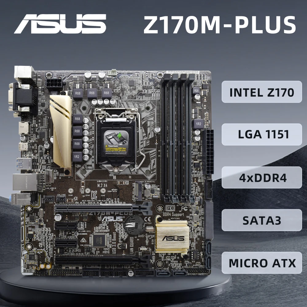 

ASUS Z170M-PLUS Motherboard Supports i7 3770K 6700K 6600K i5-6600K 6500 6400 CPU,4×DDR4 64GB Memory