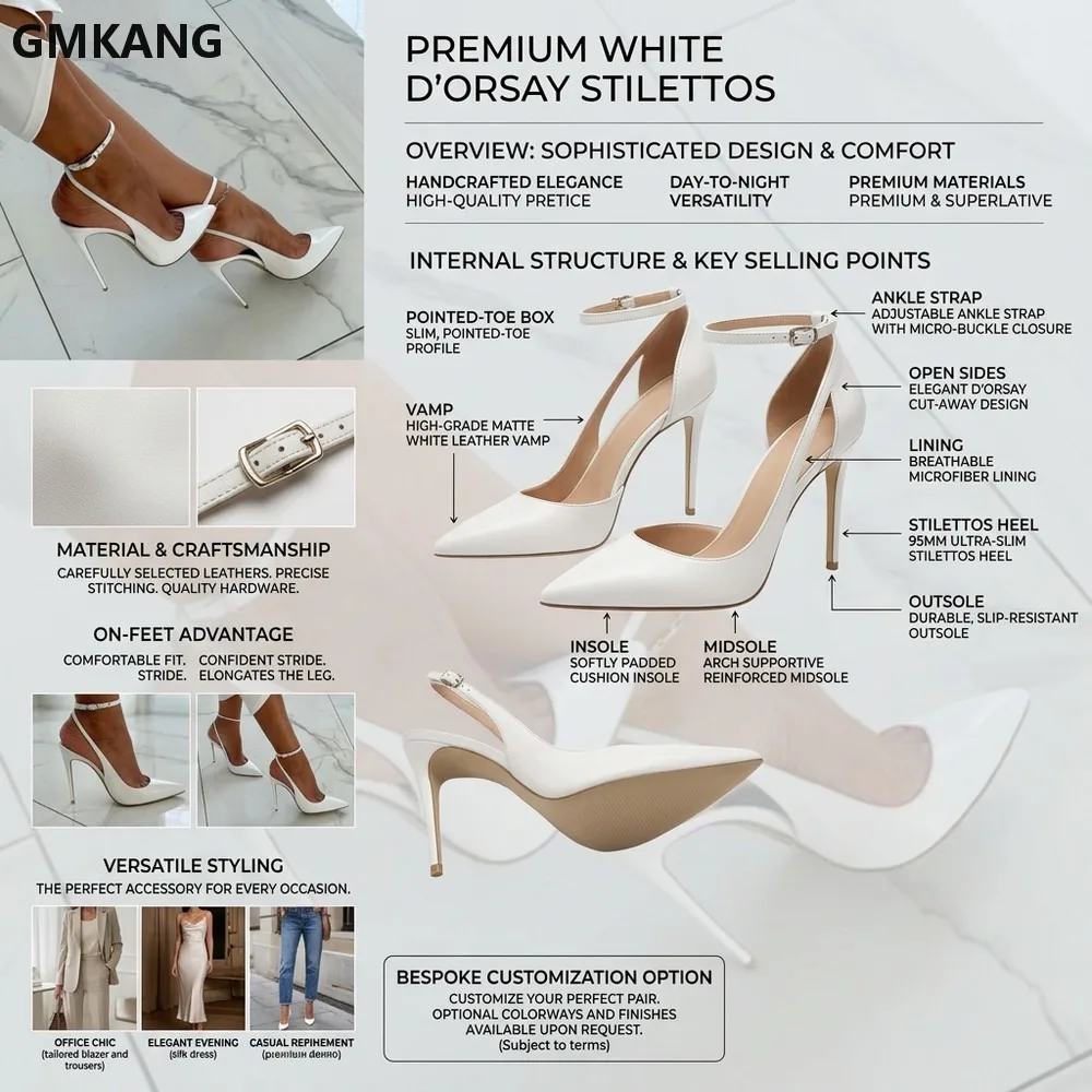GMKANG Women's Patent Leather Pointed Toe Buckle Sandals High Heel Closed Toe Dress Shoes Summer White Wedding Party Office view 2