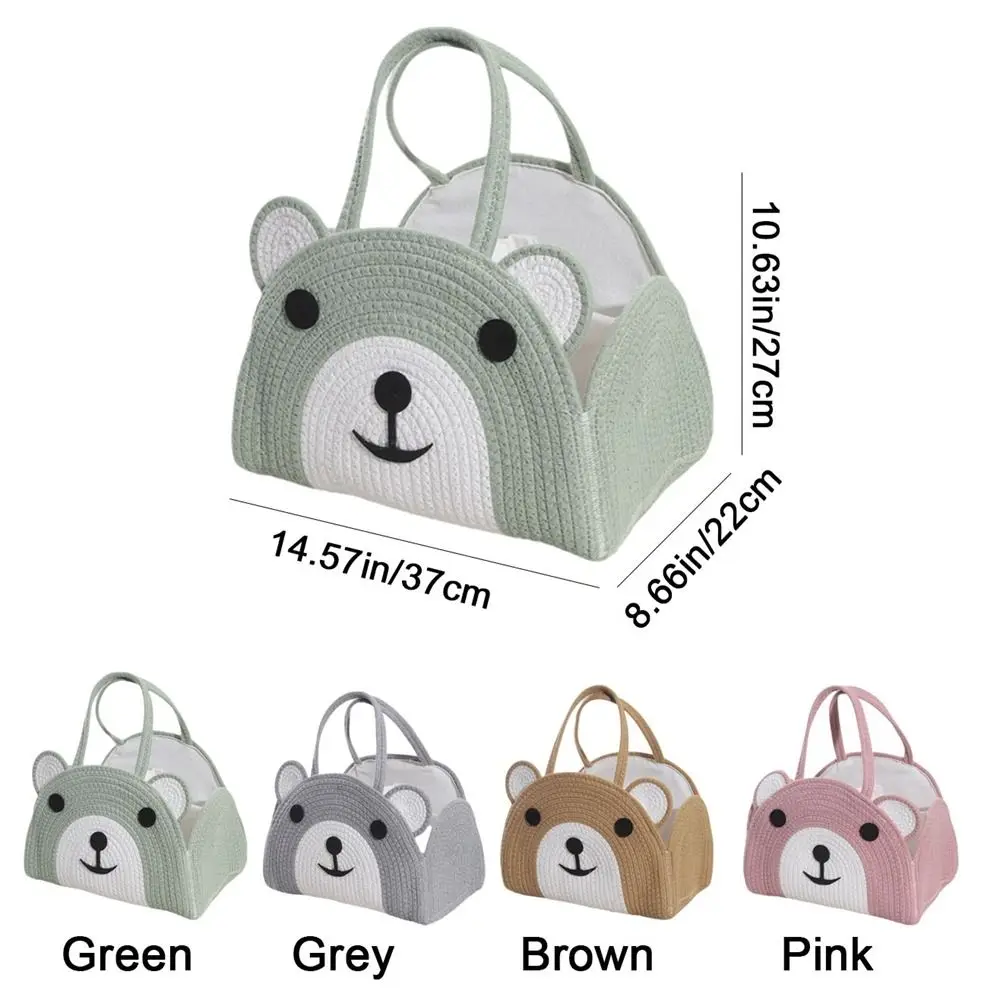 أنيق القطن حبل حفاضات الطفل حقيبة يده سعة كبيرة حقيبة الأم مع مقبض الدب نمط سلة مغزولة استحمام الطفل الطرف #6