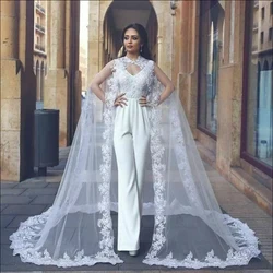 Appliques Wedding Wrap Long Bridal Shawl Cape Lace Tulle Elegant Party Cloak Customized
