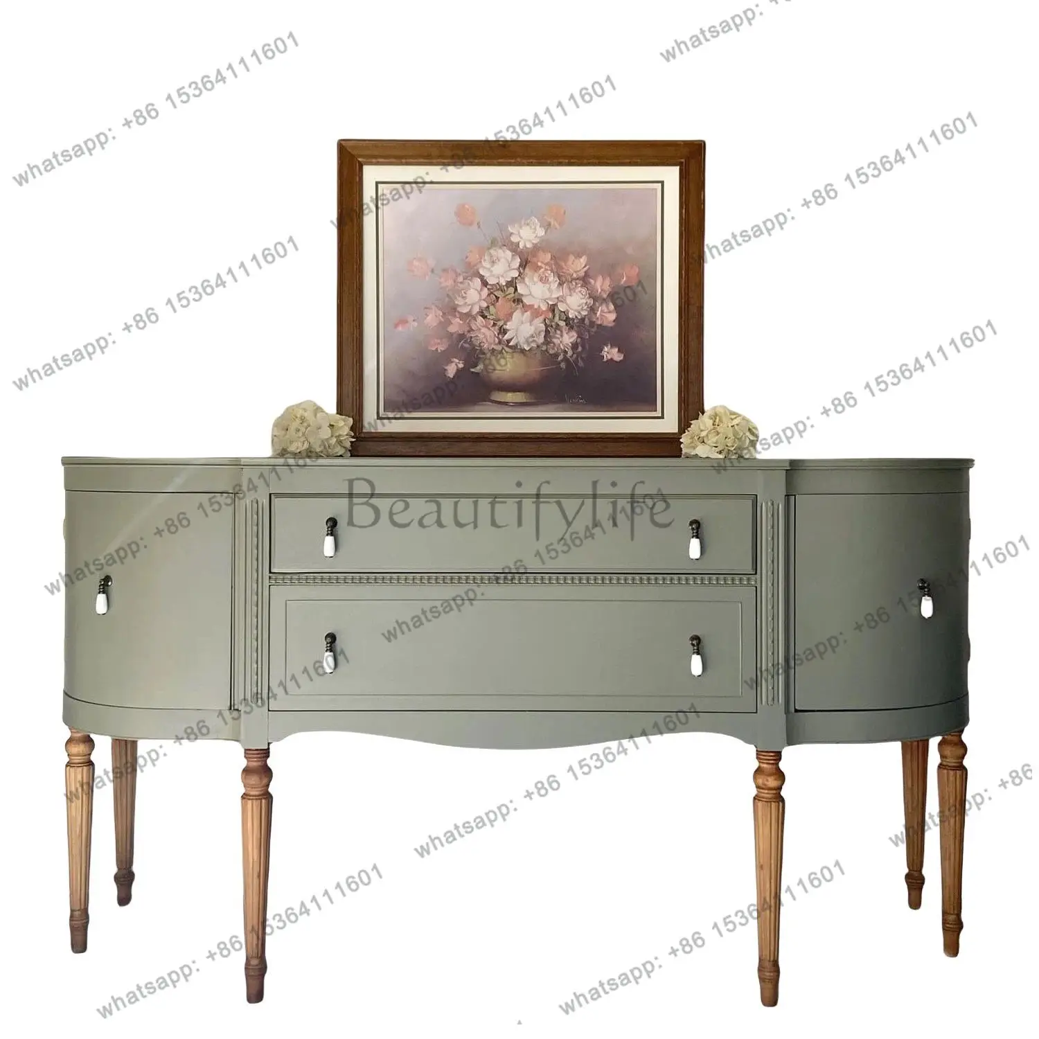 zj.French retro solid wood porch cabinet American country wall partition decorative locker semi-round storage