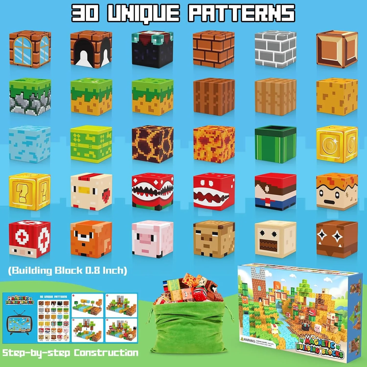 2025 NEW 500PC Magnetic Building Blocks Set for Kids - Mine World Magnet Cube DIY Model STEM Sensory Toy for Boys & Girls Age 3+