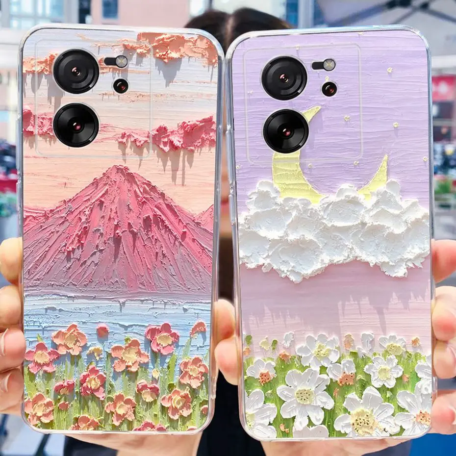 Voor Xiaomi 13T 2023 Schattige Bloem Kat Patroon Telefoonhoesje Voor Xiaomi 13T Pro 5G Mi 13T 13Tpro Zachte Siliconen Tpu Achterkant