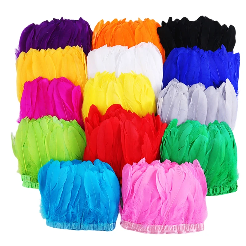 

2-10Meters Goose Feathers Trims Wedding Party Decoration Fringes Clothes Macrame Feather DIY Colored Plumes Ribbons for Crafts