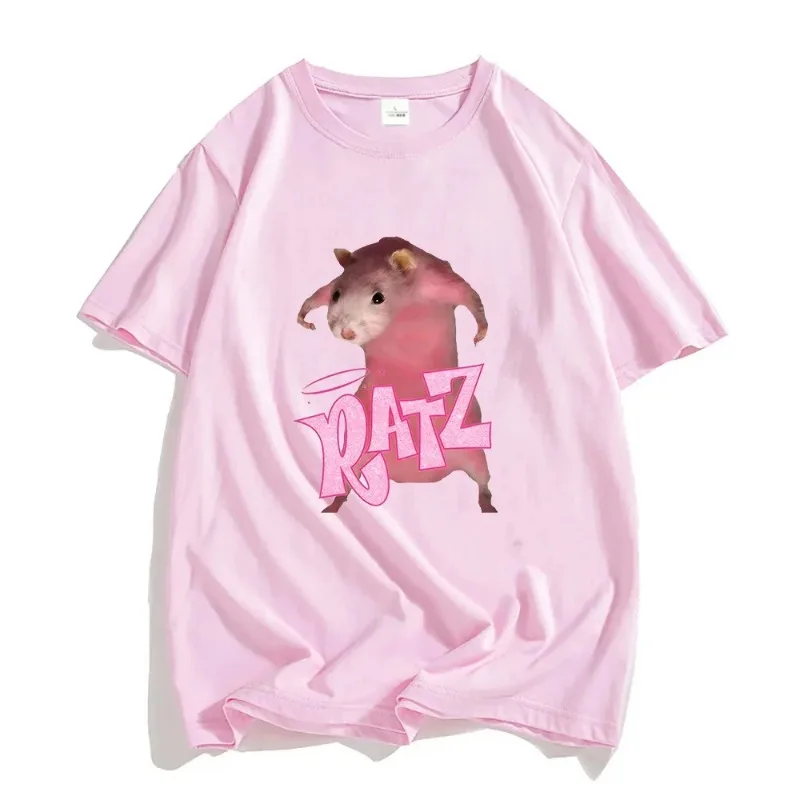 Koszulka damska z nadrukiem w stylu Ratz mysz z kreskówkowym nadrukiem T-shirt z krótkim rękawem Casual Kawaii letni t-shirt z okrągłym dekoltem