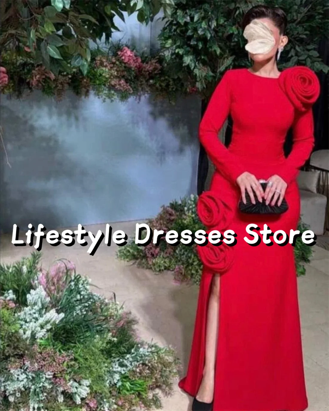 Customized Red Crepe Exquisite Evening Dresses 2024 Long Sleeves Side Slit Wedding Guest Party Gown vestidos de festa