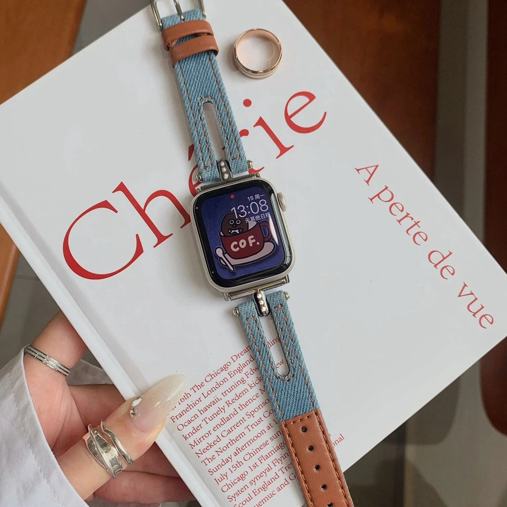 خمر الدنيم ل سوار ساعة أبل للنساء 38 مللي متر 40 مللي متر 41 مللي متر 42 مللي متر 44 مللي متر 45 مللي متر 46 مللي متر 49 مللي متر ، حزام ل سوار ساعة أبل الترا 10/9/8/7