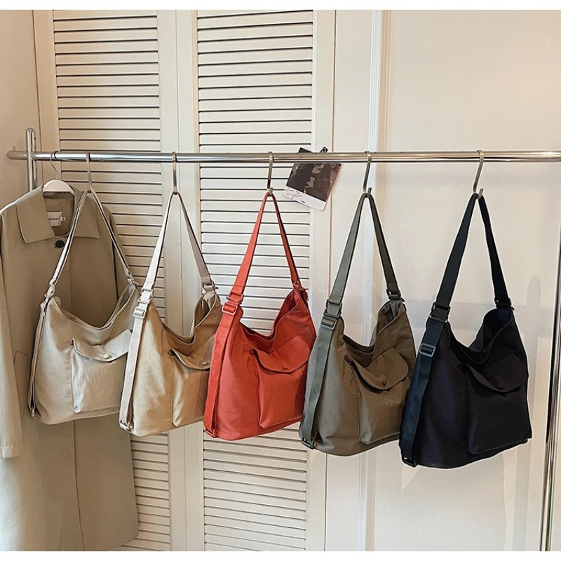 Custom Logo Nylon Hobo Crossbody Bag Large Capacity Snap Button Front Pocket Adjustable Shoulder Strap Casual Shopping Tote Bag