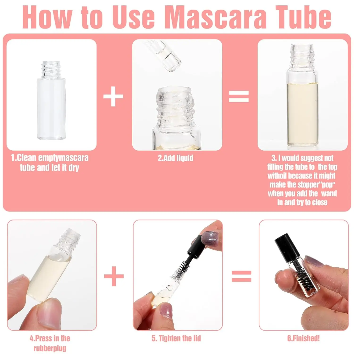 Neue Leere Mascara-Tuben mit Bürstchen 2ml Mascara-Tuben Leer für Rizinusöl, Mini-Wimperncreme-Fläschchen mit Bürsteneinsätzen – Detail 8