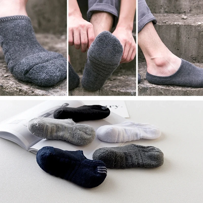 5Pairs Men Towel Bottom Boat Socks Sport Sweat Breathes Silicone Anti-Slip Invisible Socks Spring Summer New Casual Fashion Sox