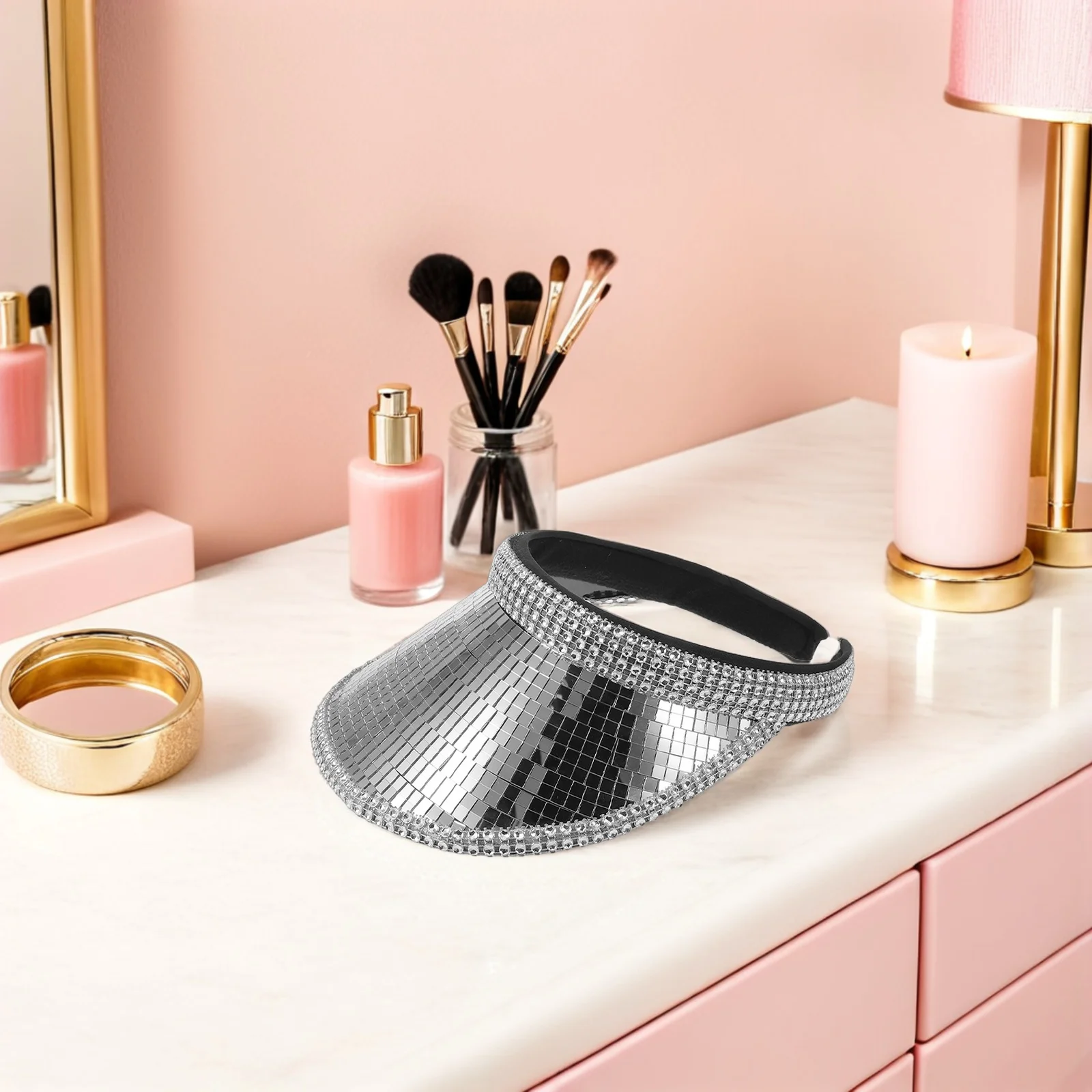 Laser Cowgirl Hat Shiny Glitter Mirror Studded Party Headband For Women Girls Disco Dance Club Birthday Wedding Nye