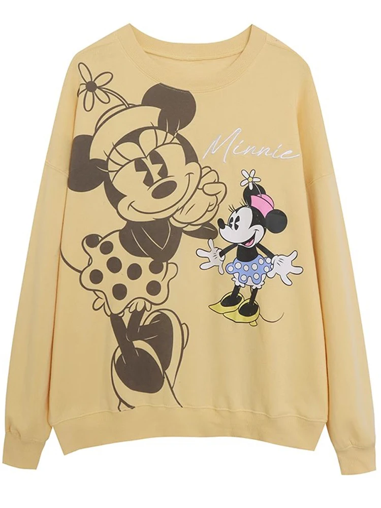 Disney Front Back Minnie Mouse Cartoon Print Sweatshirt Harajuku Women O-Neck Pullover Long Sleeve Jumper Tops Female Streetwear