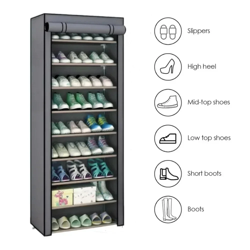 10 Layers Shoe Rack Organizer Nonwoven Fabric Hallway Entryway Stand Holder Space Saving Cabinet Home Furniture Dustproof Shelf