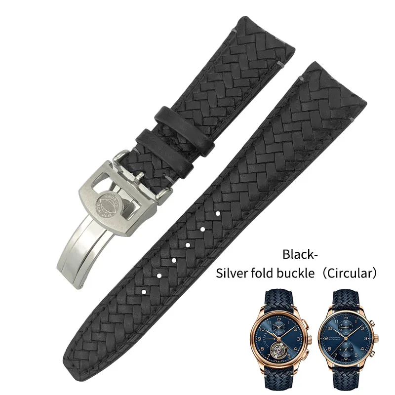 NONE 22 mm 20 mm 21 mm gewebtes Rindslederarmband, passend für IWC Portugieser Pilotenuhren Portofino IW5007, blaues Uhrenarmband aus weichem Leder 3