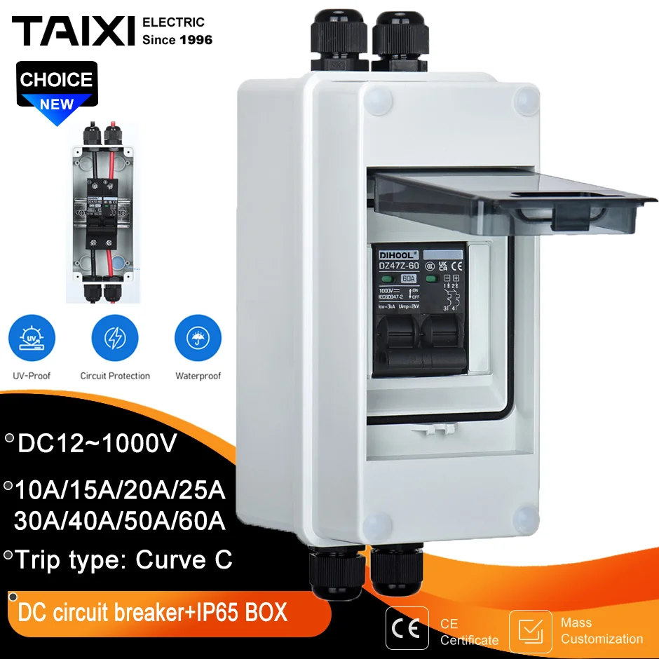Solar Disconnect Switch 1000V DC Circuit Breaker With IP65 Distribution Box Isolation Overload Short Circuit Protection