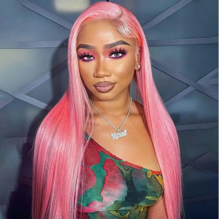 

Bone Straight 13x6 Human Hair Wigs Light Pink HD Lace Frontal Wig Red Colored Wig 30 Inch 13x4 Brazilian Hair Wigs for Women