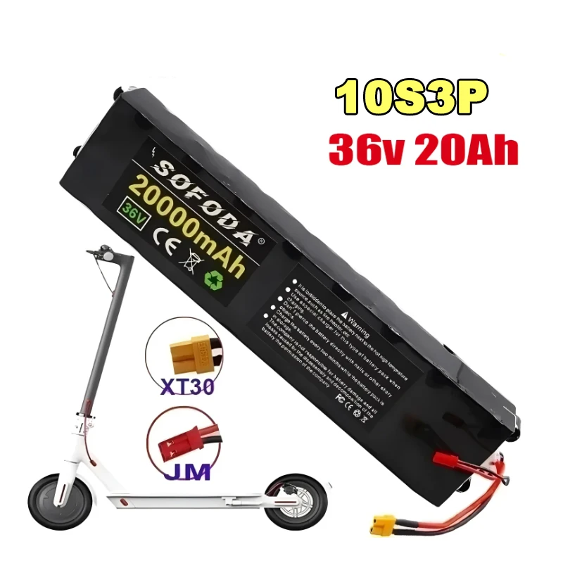 

20Ah 36V 18650 Rechargeable lithium Battery pack 10S3P 500W High power for Modified Bikes Scooter Electric Vehicle,With BMS XT30