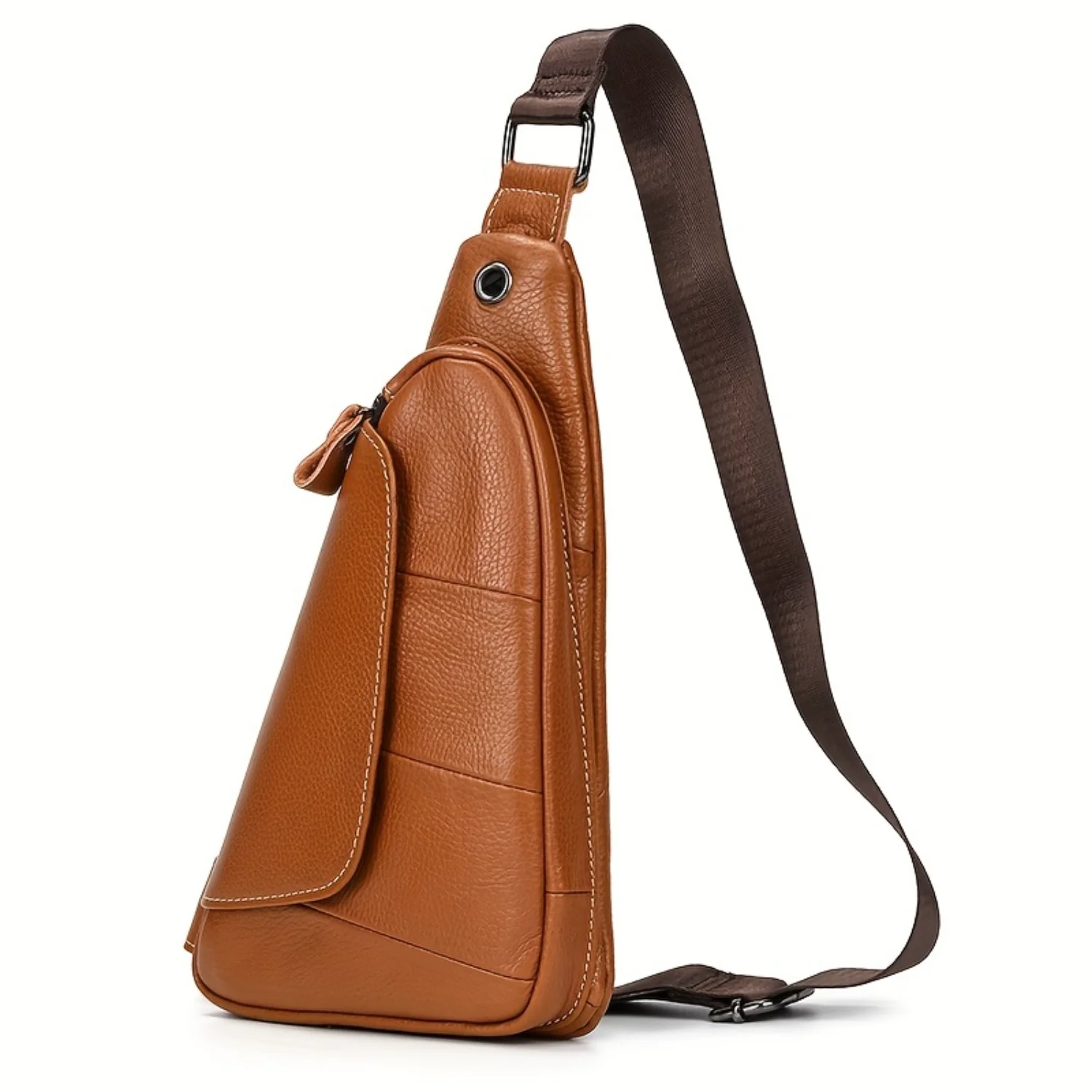 Genuine Leather Mens Sling Bag, Shoulder Crossbody Chest Bag for Running Travel Hiking, Retro Cowhide Lightweight