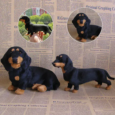 1pc Lifelike Dachshund Simulation Animal Model Sausage Dog Plush Fluffy Stuffed Ornament Home Decoration Kids Toy Birthday Gift
