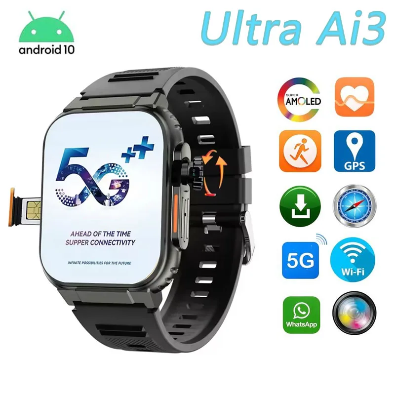 UltraAI3 4G Android Smartwatch 2,2'' 448 * 528 AMOLED 32 256 GB Speicher SIM-Karte AI Gesundheitsüberwachung 180 °   rotierende Kamera