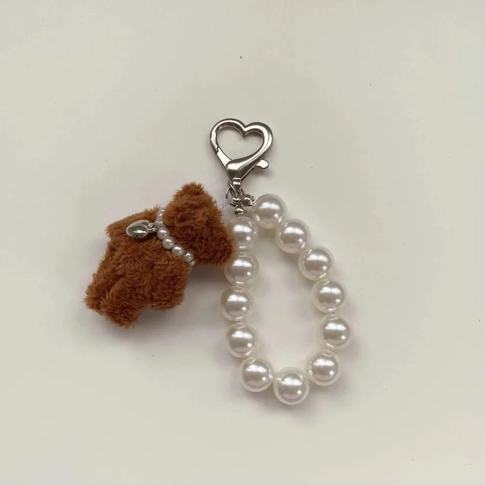 

Cute Imitation Pearl Plush Teddy Bear Mobile Phone Chain Hanging Ornament Gift Doll Pendant Handbag Pendant Keychain Women Girls