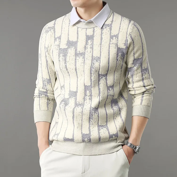 

Winter Knitted Sweater Long Sve round Ne Pullover Flower Pattern Men's Comfortable Stretchy Polyester Blend Non-Sinking