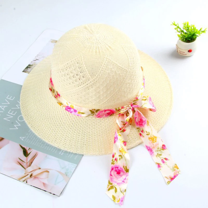 Summer Bowknot Ribbon Outdoor Sun Hats Girls Wide Brim Straw Hat Ladies Panama Caps Sun Protection Hats For Women Sun Caps New