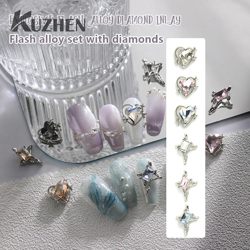 10pcs Peach Heart With Diamond Stars Nail Diamond Advanced Stereoscopic Unique Design Nail Decoration Accessories Nail Salon