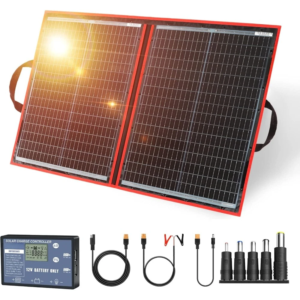 

110W 18V Portable Solar Panel Kit Folding Solar Charger with 2 USB Outputs for 12v Batteries/Power Station