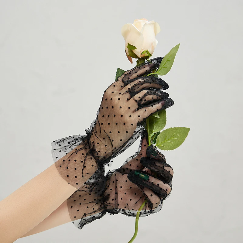 Sexy Women\'s Lace Mesh Sheer See-through Gloves Elegant Floral Lace Gloves for Wedding Dinner Party Prom Evening Gloves