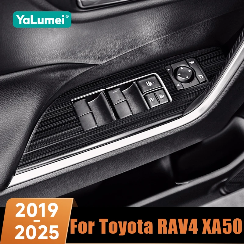 For Toyota RAV4 XA50 2019 2020 2021 2022 2023 2024 2025 Hybrid Stainless Car Window Glass Lift Switch Button Trim Cover Sticker