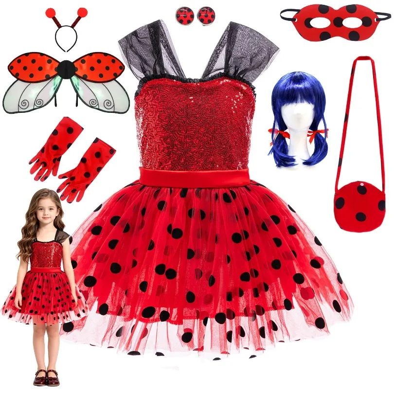 Платье для девочек Red Bug Princess, пышное, с черными точками, для свадеб и вечеринок, детская одежда